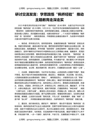 研讨交流发言：学思践悟“枫桥经验” 推动主题教育走深走实