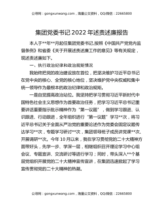 集团党委书记2022年述责述廉报告