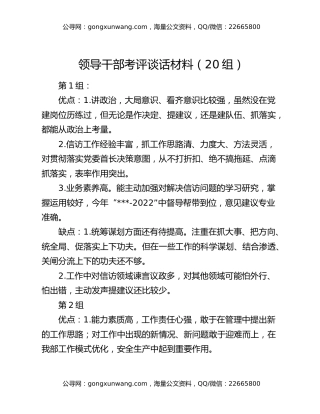 领导干部考评谈话材料（20组）