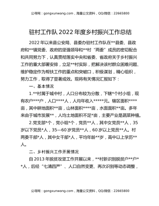 驻村工作队2022年度乡村振兴工作总结