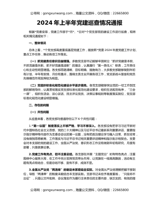 2024年上半年党建巡查情况通报