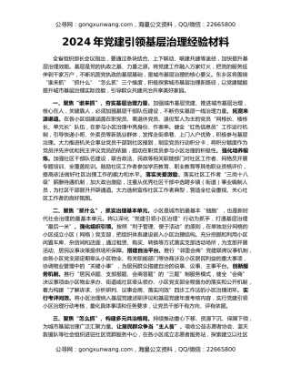 2024年党建引领基层治理经验材料