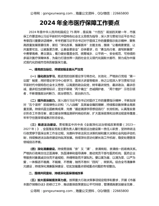 2024年全市医疗保障工作要点