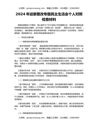 2024年巡察整改专题民主生活会个人对照检查材料
