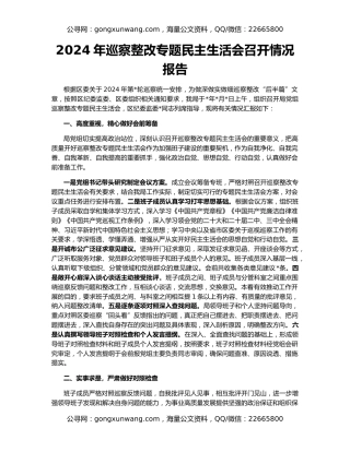 2024年巡察整改专题民主生活会召开情况报告