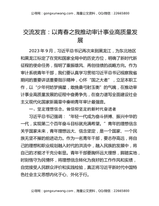 交流发言：以青春之我 推动审计事业高质量发展