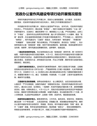 党政办公室作风建设专项行动开展情况报告