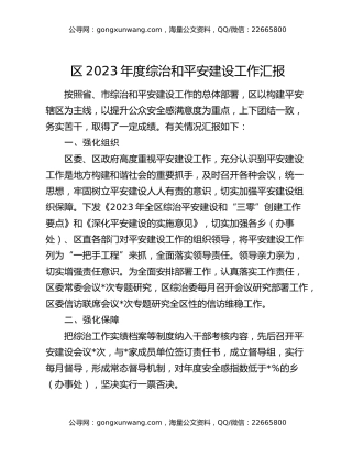 区2023年度综治和平安建设工作汇报