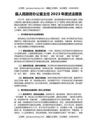 县人民政府办公室主任2023年度述法报告