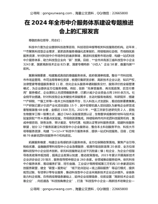 在2024年全市中介服务体系建设专题推进会上的汇报发言