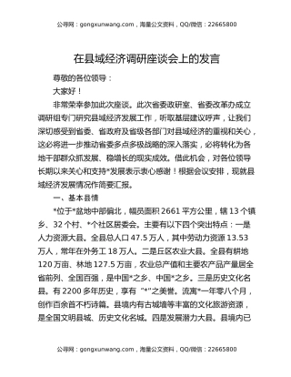 在县域经济调研座谈会上的发言
