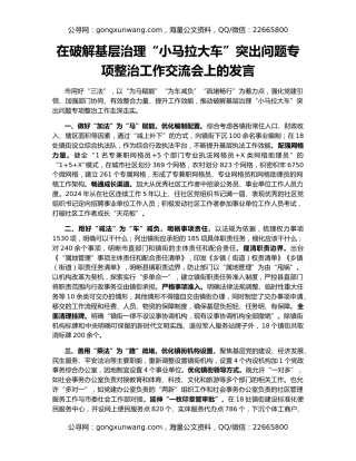 在破解基层治理“小马拉大车”突出问题专项整治工作交流会上的发言