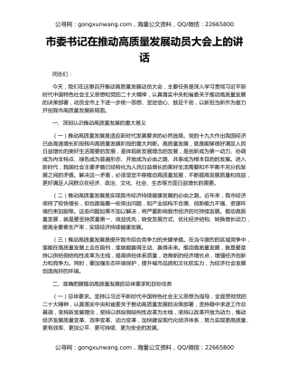 市委书记在推动高质量发展动员大会上的讲话