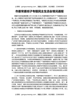 市委常委班子专题民主生活会情况通报