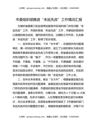 市委组织部推进“未巡先改”工作情况汇报