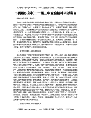 市委组织部长二十届三中全会精神研讨发言