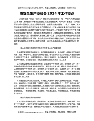 市安全生产委员会2024年工作要点