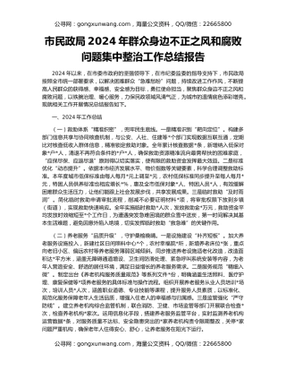 市民政局2024年群众身边不正之风和腐败问题集中整治工作总结报告