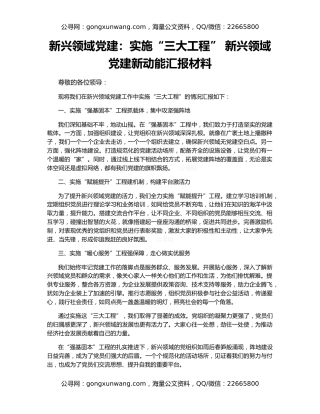 新兴领域党建：实施“三大工程” 新兴领域党建新动能汇报材料