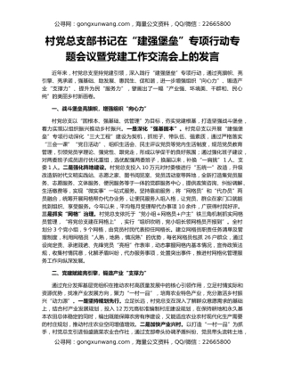 村党总支部书记在“建强堡垒”专项行动专题会议暨党建工作交流会上的发言