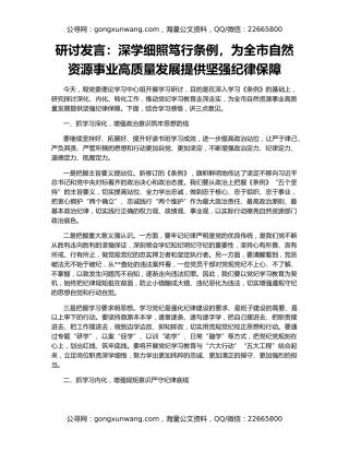 研讨发言：深学细照笃行条例，为全市自然资源事业高质量发展提供坚强纪律保障