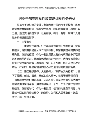 纪委干部专题党性教育培训党性分析材
