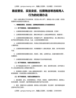 跑官要官、买官卖官、拉票贿选等违规用人行为的处理办法