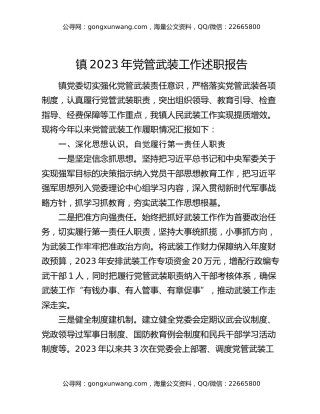 镇2023年党管武装工作述职报告