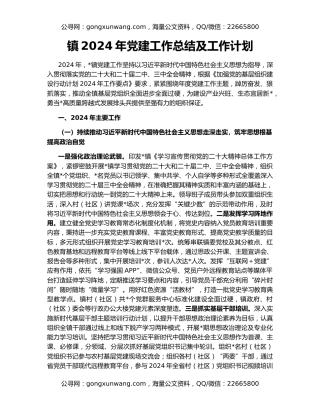 镇2024年党建工作总结及工作计划
