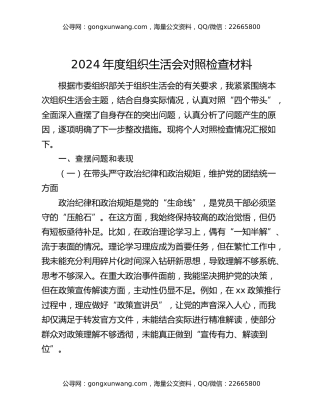 2024年度组织生活会对照检查材料