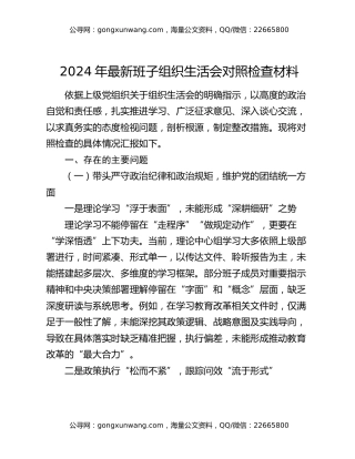 2024年最新班子组织生活会对照检查材料