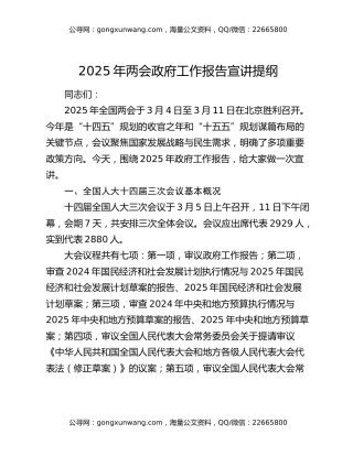2025年两会政府工作报告宣讲提纲