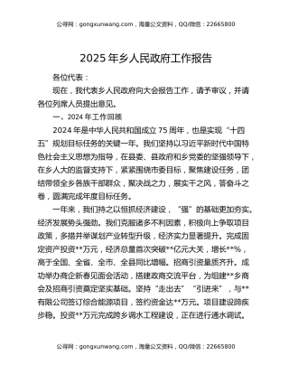2025年乡人民政府工作报告