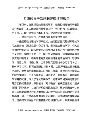 乡镇领导干部述职述德述廉报告