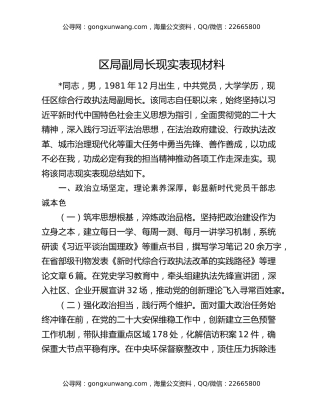 区局副局长现实表现材料