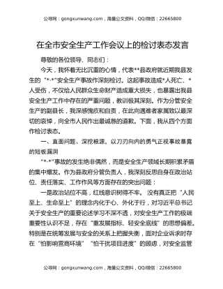 在全市安全生产工作会议上的检讨表态发言