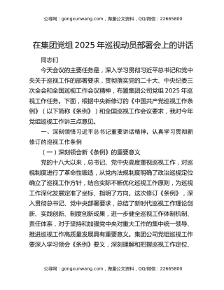 在集团党组2025年巡视动员部署会上的讲话