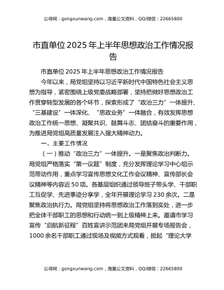 市直单位2025年上半年思想政治工作情况报告