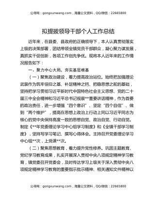 拟提拔领导干部个人工作总结