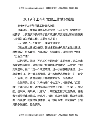 2019年上半年党建工作情况总结