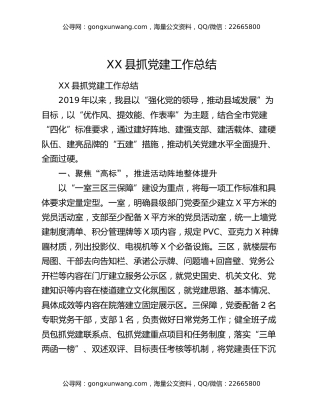 XX县抓党建工作总结