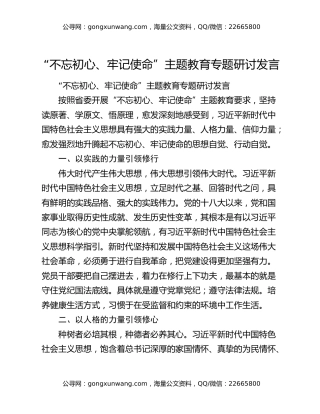 “不忘初心、牢记使命”主题教育专题研讨发言