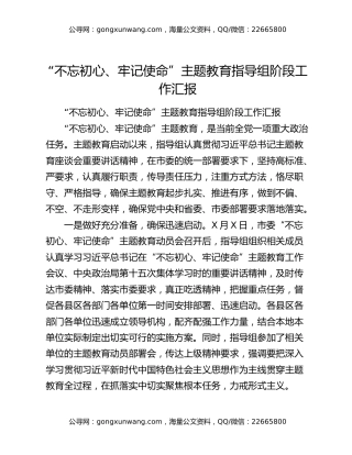“不忘初心、牢记使命”主题教育指导组阶段工作汇报
