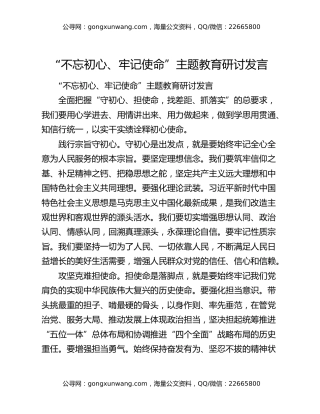 “不忘初心、牢记使命”主题教育研讨发言10