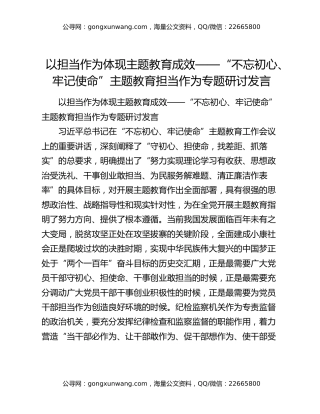 以担当作为体现主题教育成效——“不忘初心、牢记使命”主题教育担当作为专题研讨发言