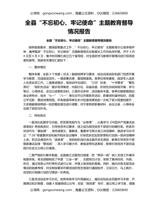 全县“不忘初心、牢记使命”主题教育督导情况报告