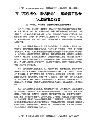 在“不忘初心、牢记使命”主题教育工作会议上的表态发言