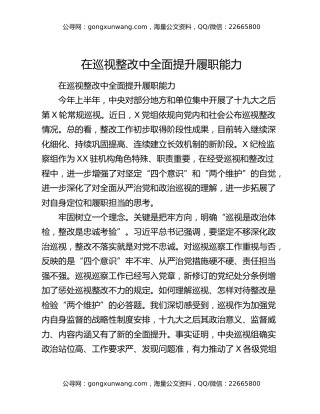 在巡视整改中全面提升履职能力