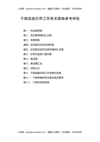 干部选拔任用工作全部系列表格(12张)