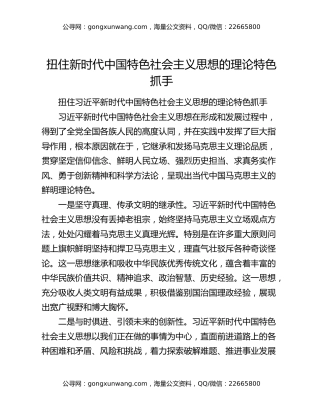 扭住新时代中国特色社会主义思想的理论特色抓手